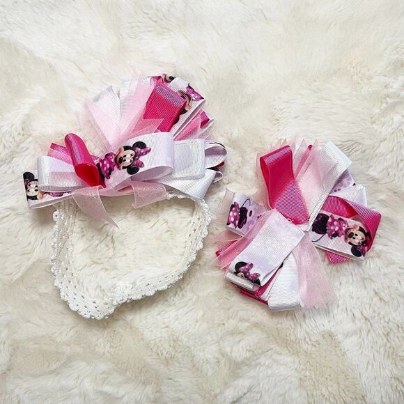 🔮 5/$25‎ Handmade Disney Minnie Mouse Bow & Headband - Picture 1 of 8